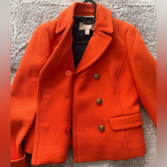Banana Republic Pea Coat Orange Size XSmall Metal Buttons - Picture 4 of 11